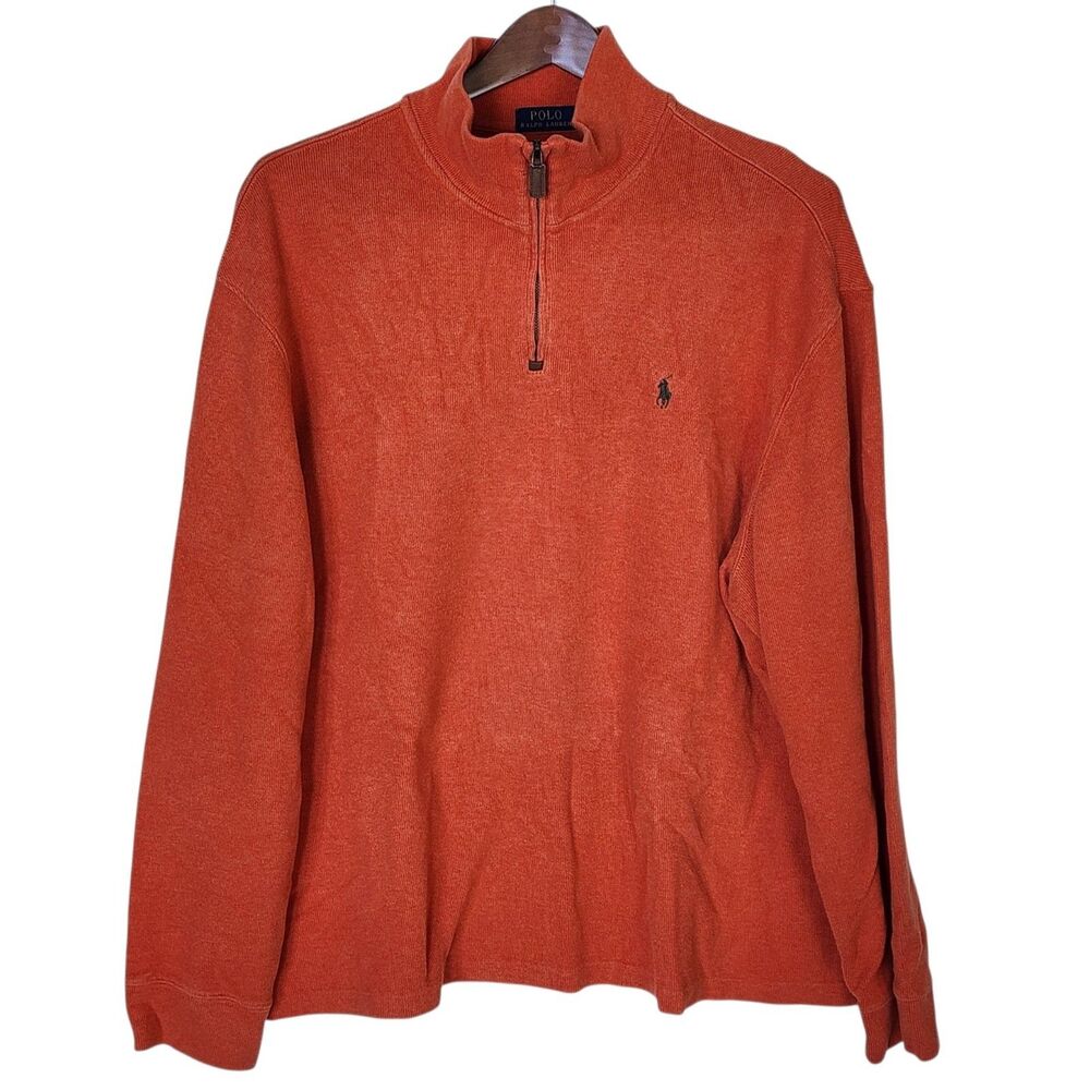 Polo Ralph Lauren Mens Sweater 2XL Orange 1/4 Zip Pullover Knit Long Sleeve